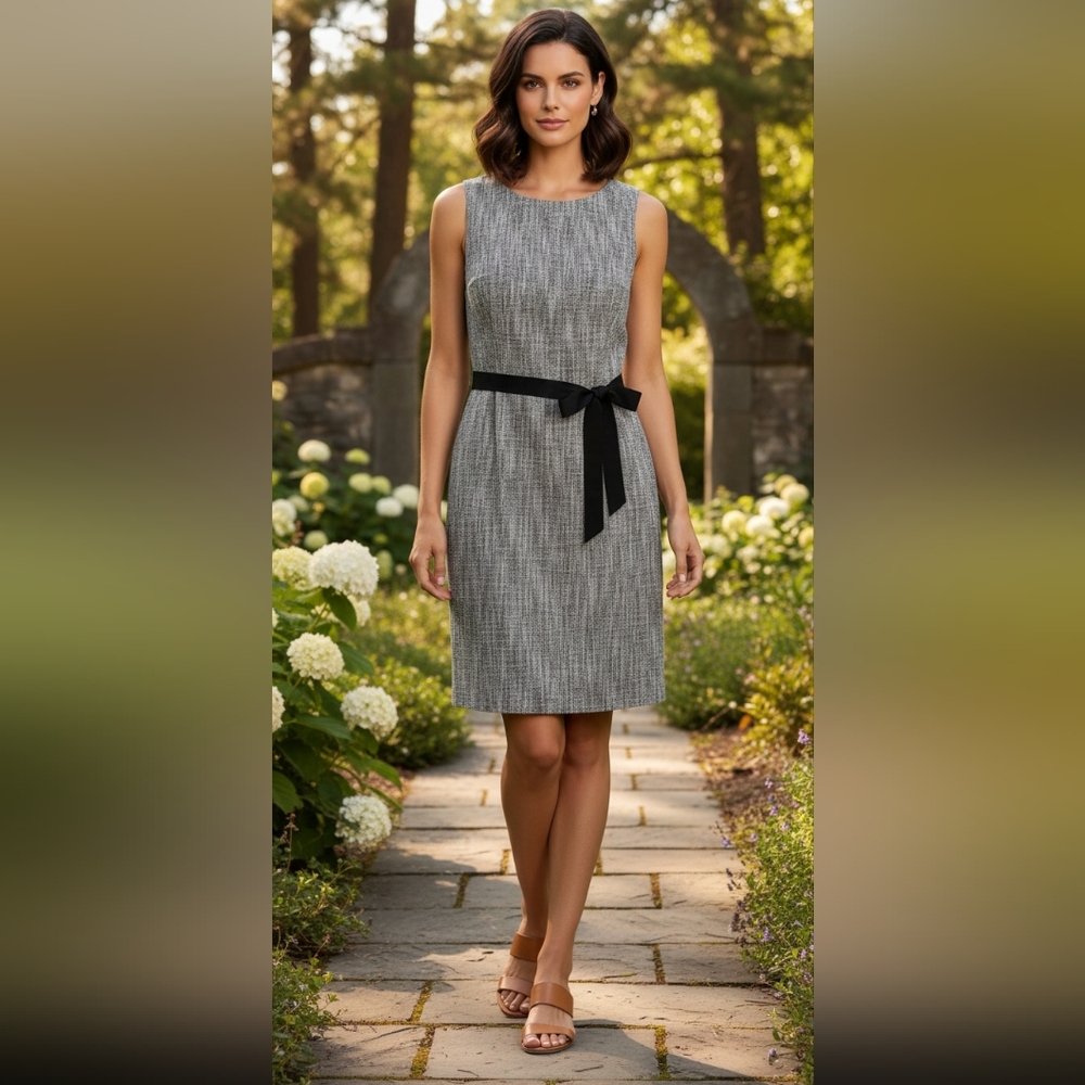 Talbots black and white lined cotton/linen blend dress,size 14, NWOT